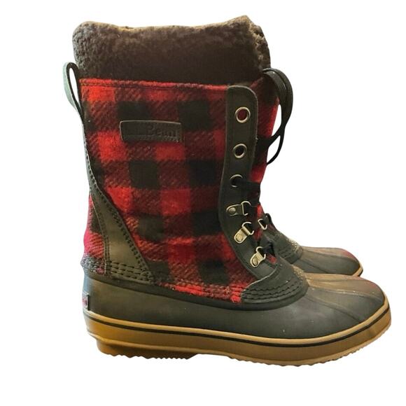 LL Bean Boots Mens 9 Medium Red Black Buffalo Plaid Waterproof Winter Snow Boots